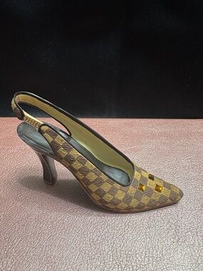 Just The Right Shoe Brown Checkered Slingback Heels